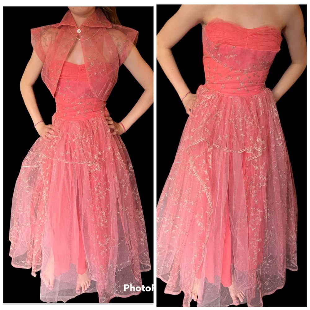 Beautiful vintage 50s pink prom dress xs petite as is